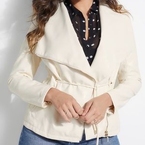 GUESS WHITE MIKEO MOTO FAUX LEATHER JACKET